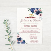 Einladung zur Hochzeit von Navy Blue und Pink Flor