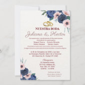 Einladung zur Hochzeit von Navy Blue und Pink Flor (Vorderseite)