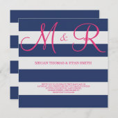 Einladung zur Hochzeit von Navy Blue und Pink Mono (Vorne/Hinten)