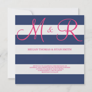 Einladung zur Hochzeit von Navy Blue und Pink Mono