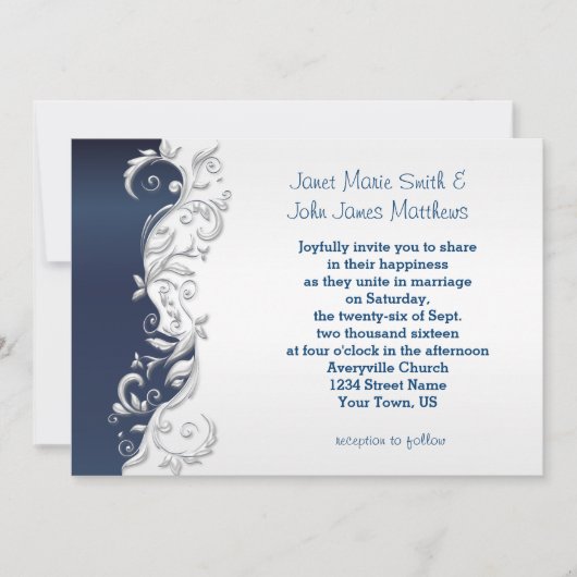 Einladung zur Hochzeit von Navy Blue und White Flo (Vorderseite)