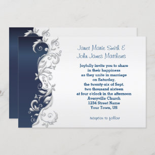 Einladung zur Hochzeit von Navy Blue und White Flo
