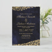 Einladung zur Hochzeit von Navy Blue Watercolor &  (Stehend Vorderseite)