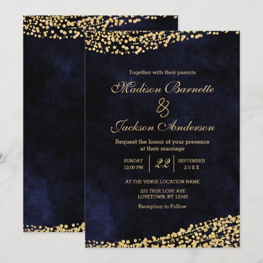 Einladung zur Hochzeit von Navy Blue Watercolor &  (Vorne/Hinten)