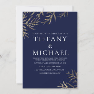 Einladung zur Hochzeit von Navy Blue & White Gold