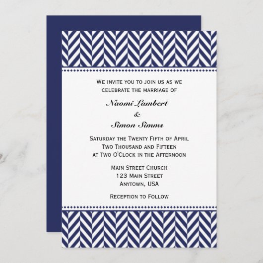 Einladung zur Hochzeit von Navy Blue White Herring (Vorne/Hinten)