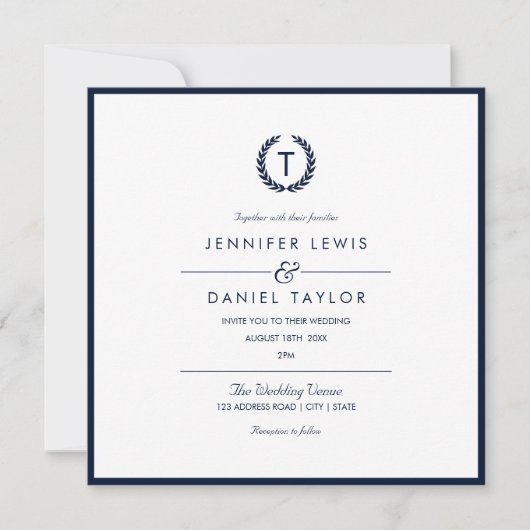 Einladung zur Hochzeit von Navy Blue & White Strip (Vorderseite)