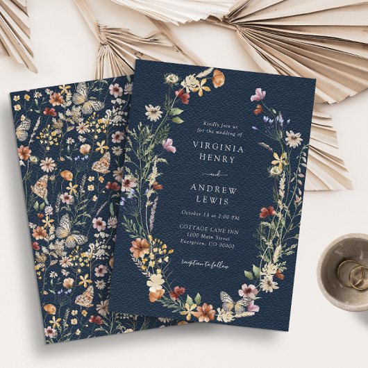 Einladung zur Hochzeit von Navy Blue Wildblume