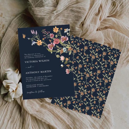 Einladung zur Hochzeit von Navy Blue Wildblume