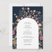 Einladung zur Hochzeit von Navy Blue Wildblumen Ar (Vorderseite)