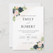 Einladung zur Hochzeit von Navy & Blush Pink (Vorderseite)