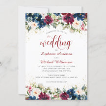Einladung zur Hochzeit von Navy Burgundy Watercolo