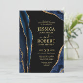 Einladung zur Hochzeit von Navy Gold Agate (Stehend Vorderseite)