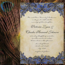 Einladung zur Hochzeit von Navy & Gold Paisly Peac