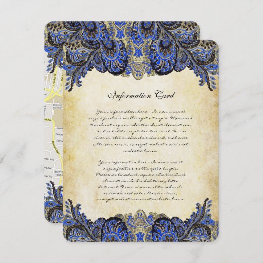 Einladung zur Hochzeit von Navy & Gold Paisly Peac (Vorne/Hinten)