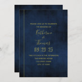 Einladung zur Hochzeit von Navy & Gold Regal (Vorne/Hinten)