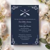 Einladung zur Hochzeit von Navy Monogram und Pfeil