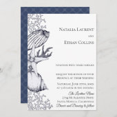 Einladung zur Hochzeit von Navy Nautical Seashells (Vorne/Hinten)