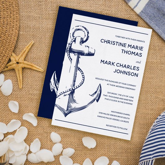 Einladung zur Hochzeit von Navy Nautical Sketch An