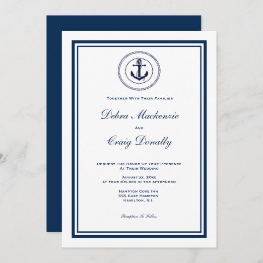 Einladung zur Hochzeit von Navy Nautical Style Anc (Vorne/Hinten)