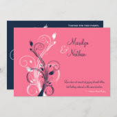 Einladung zur Hochzeit von Navy, Rosa, Weiß und Bl (Vorne/Hinten)