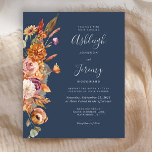 Einladung zur Hochzeit von Navy-Rust-Floral-Wasser