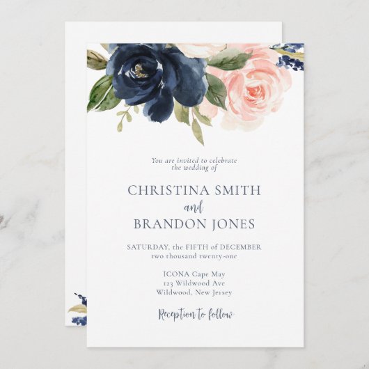 Einladung zur Hochzeit von Navy und Blush (Vorne/Hinten)