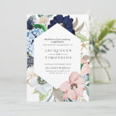 Einladung zur Hochzeit von Navy und Blush Floral F (Stehend Vorderseite)