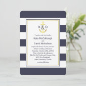 Einladung zur Hochzeit von Navy und Gold (Stehend Vorderseite)