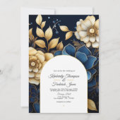 Einladung zur Hochzeit von Navy und Gold Floral (Vorderseite)