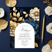Einladung zur Hochzeit von Navy und Gold Floral
