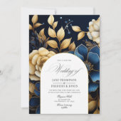 Einladung zur Hochzeit von Navy und Gold Floral (Vorderseite)