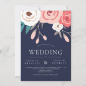 Einladung zur Hochzeit von Navy und Korallen (Vorderseite)