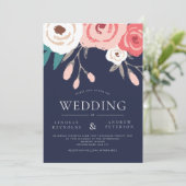 Einladung zur Hochzeit von Navy und Korallen (Stehend Vorderseite)