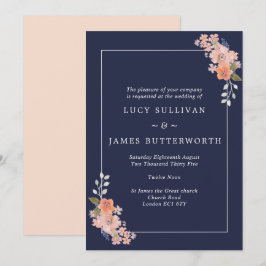 Einladung zur Hochzeit von Navy und Peach Floral F