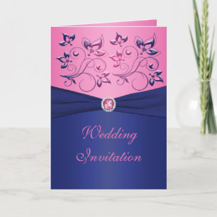 Einladung zur Hochzeit von Navy und Pink Floral Ca