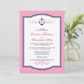 Einladung zur Hochzeit von Navy und Pink Nautical (Stehend Vorderseite)