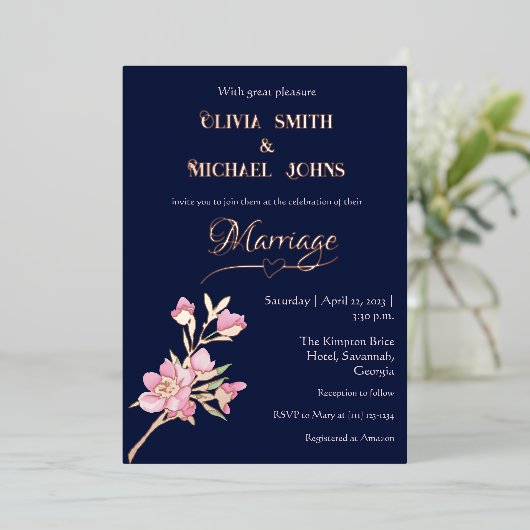 Einladung zur Hochzeit von Navy und Rosa (Stehend vorne)
