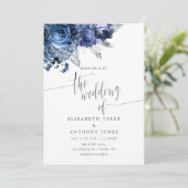 Einladung zur Hochzeit von Navy und White mit Silb (Stehend Vorderseite)