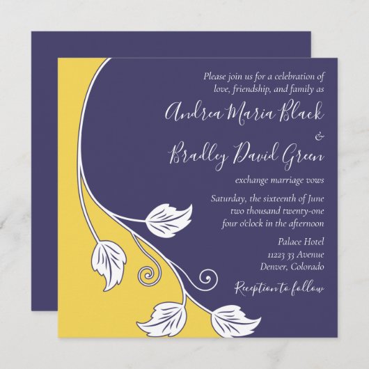 Einladung zur Hochzeit von Navy und Yellow Vine (Vorne/Hinten)
