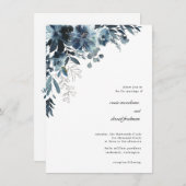Einladung zur Hochzeit von Navy-Watercolor-Flora (Vorne/Hinten)