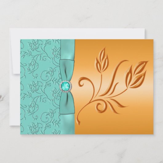 Einladung zur Hochzeit von Orange und Aqua Floral (Vorderseite)