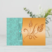 Einladung zur Hochzeit von Orange und Aqua Floral (Stehend Vorderseite)