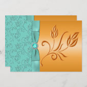 Einladung zur Hochzeit von Orange und Aqua Floral (Vorne/Hinten)