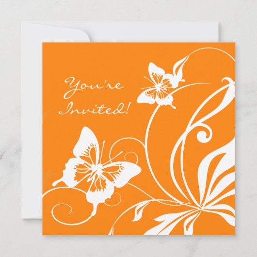 Einladung zur Hochzeit von Orange und Weiß Butterf (Rückseite)