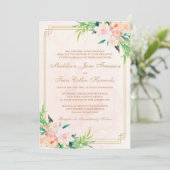 Einladung zur Hochzeit von Peach Watercolor und Fl (Stehend Vorderseite)