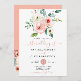 Einladung zur Hochzeit von Peach White Watercolor