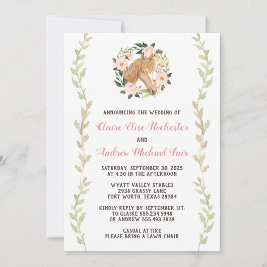 Einladung zur Hochzeit von Pferden - Aquarell (Vorderseite)