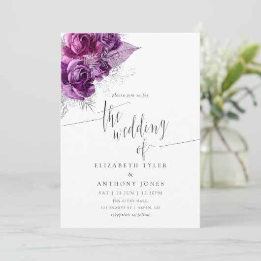 Einladung zur Hochzeit von Pflaumen und Wasserfarb (Stehend Vorderseite)