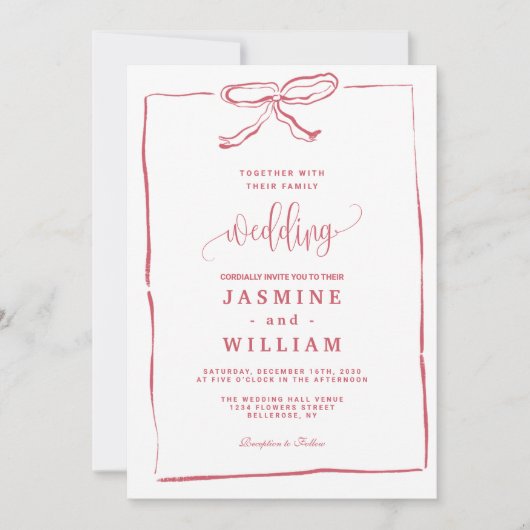 Einladung zur Hochzeit von Pink Bow (Vorderseite)